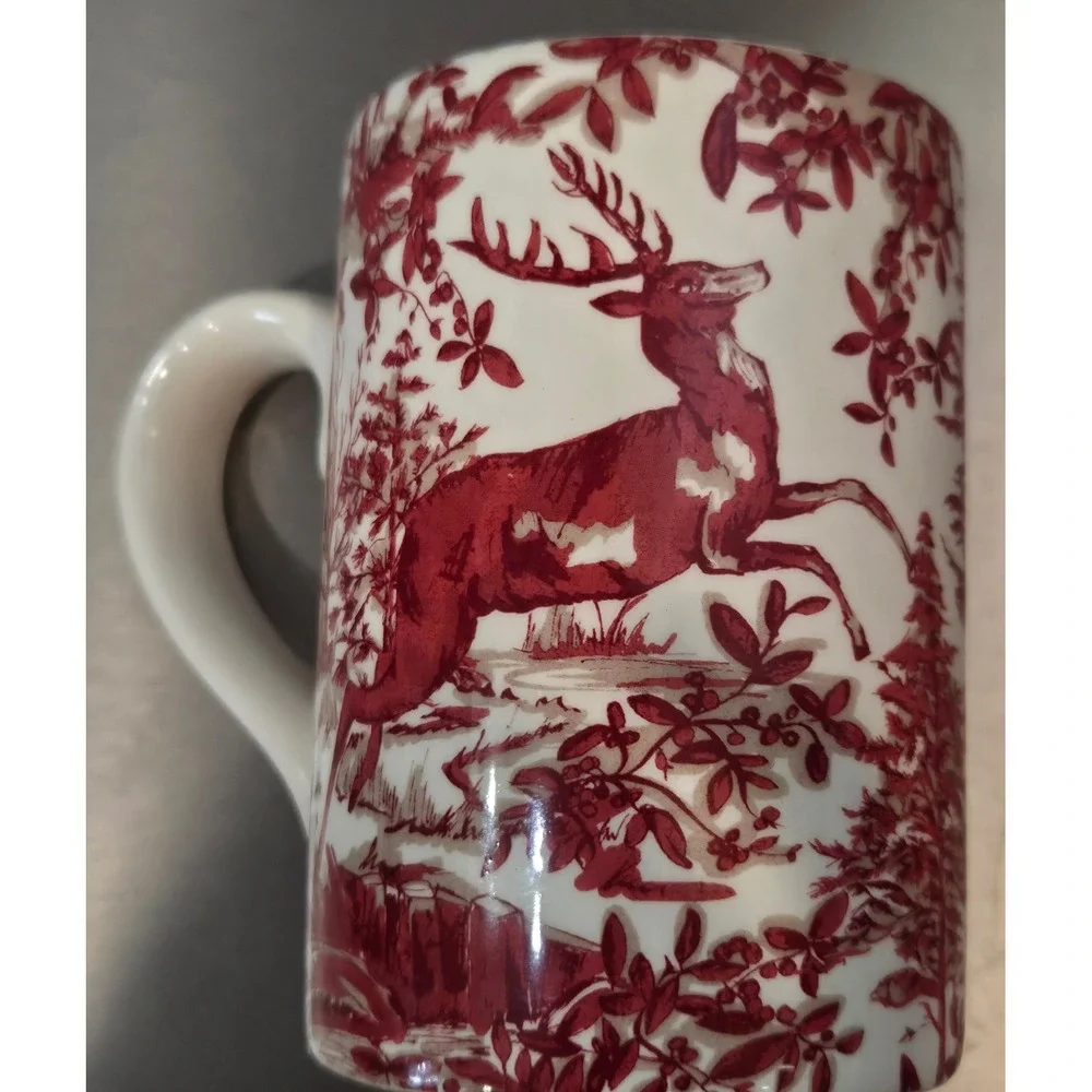 Pottery Barn Deer Woodland Scene Coffee Mug Stag Cabin Nature Lodge Decor Rare